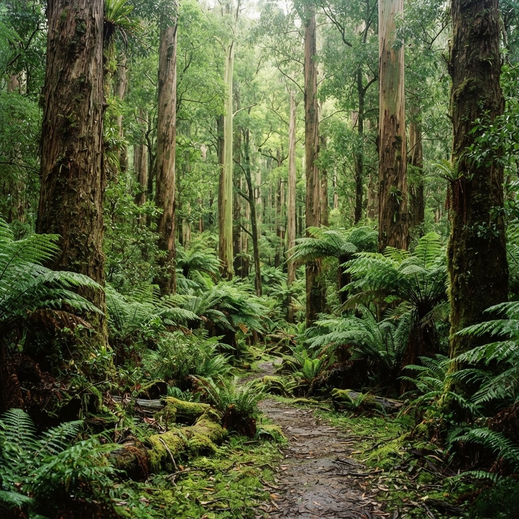 Lush temperate rainforest with tree ferns in Errinundra National Park